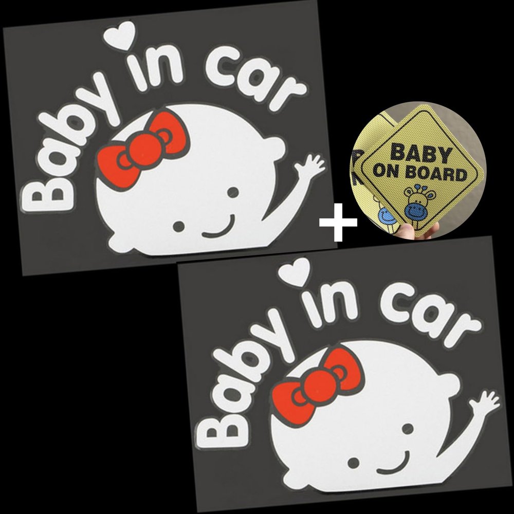 3pcs - Baby in Car Sticker Decal Sign for Car Safety Waving Sticker (Girls2+Square1)