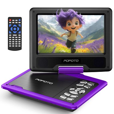 POFOTO 9.5" Portable DVD Player for Kids and Car with 7.5" Swivel Screen, 4-6 Hours Working Time, Car DVD Player with Dual Speakers, Remote Control, Support Sync TV, Region Free USB/SD/AV - Purple