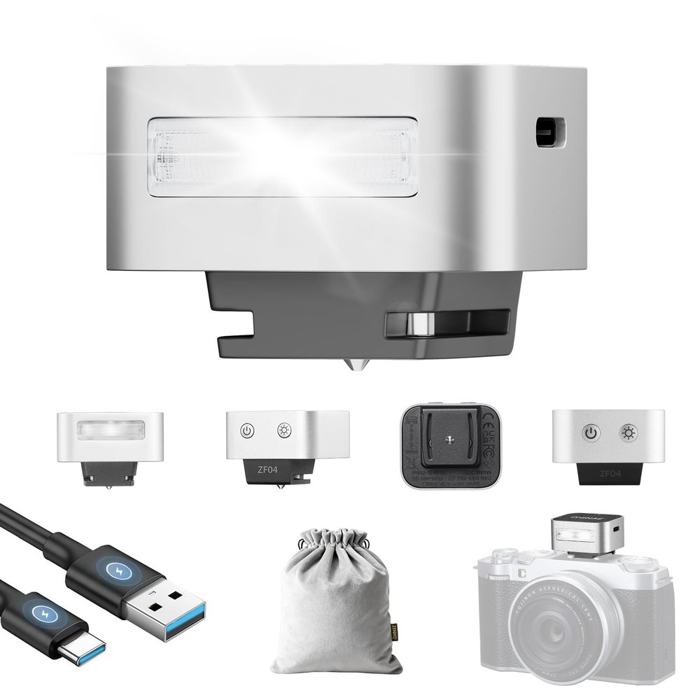 ZF04 Aluminum Mini Camera Flash Speedlite On Camera, 372 Full-Power Flashes 2.5S Recycle Mini Manual Flash for Canon/Sony zv1/Sony zve10 /Ricoh gr3/Nikon/Fuji f1 (Silver)
