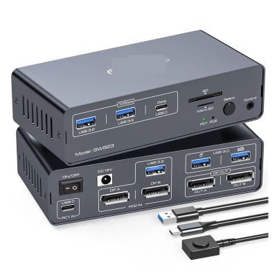 D3LX0Z1 USB 3.2 USB C Displayport KVM Switch 4K@120Hz 1 Laptop 1 Destop Dual Monitor Type C Thunderbolt 3 KVM Switch for Ma*c*Book 2 PC(SW521 2HDMI)