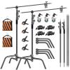 2 Pack Stainless Steel Photography Light Stand 6.9ft/210cm with Holding Arm Sandbag Grip Head Heavy Duty C Stand Sturdy for Photography Studio Video Monolight Softbox Shooting?Black? view 1