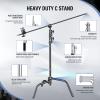 2 Pack Stainless Steel Photography Light Stand 6.9ft/210cm with Holding Arm Sandbag Grip Head Heavy Duty C Stand Sturdy for Photography Studio Video Monolight Softbox Shooting?Black? view 4