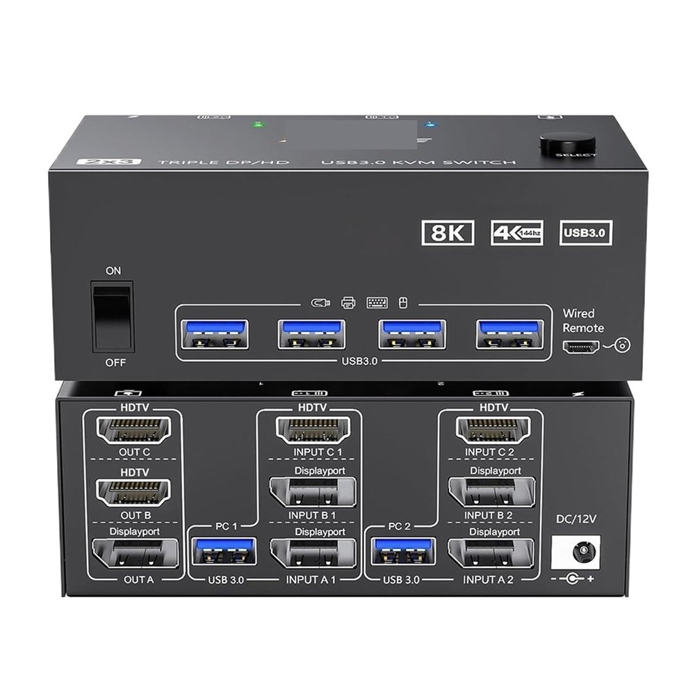 D3LX0Z1 8K KVM Switch Tripe 3 Monitors USB 3.0 Hub Docking Station 60Hz HDMI-Compatible 30Hz DP Switcher Selector Hub PC Accessories(Input 1xHDTV 2xDP)