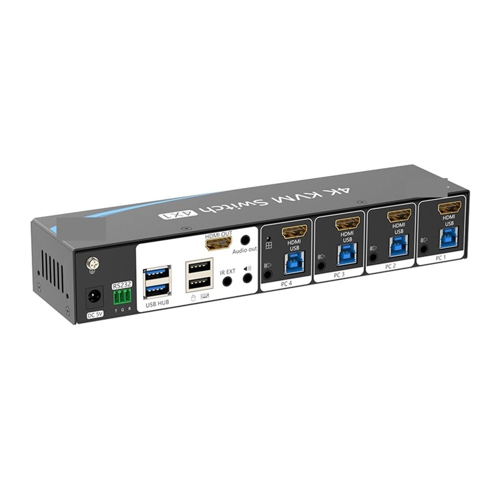 L6AS0F7 HDMI KVM Switch 4 Port 4K 4x1 Quad viewer with Cable use 1 Set of Keyboard Mouse Control 4 PCS(US Plug)