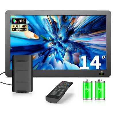 Erasiny 14 inch Portable TV with Upgraded Antenna ATSC Tuner, LCD Monitor 1080P, HDMI/USB/AV in, Small Portable TV for Camping, Car, RV, Home, Remote Control