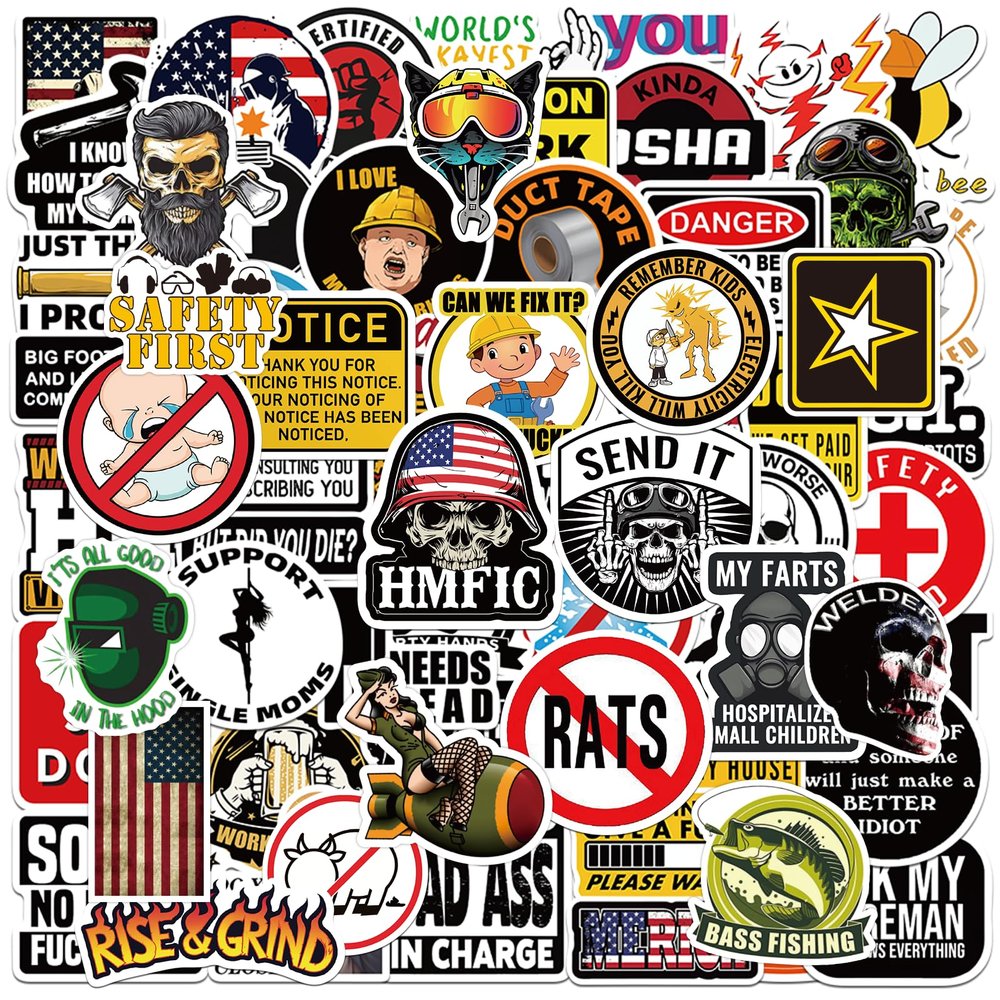 200PCS Funny Hard Hat Vinyl Waterproof Stickers Adults
