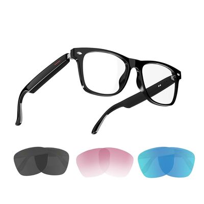 IVY AI Smart Glasses - Glesses Lens Kits (Blue Light Blocking & Sunglasses & Pink & Blue) for Office Outdoor Sports Drive - Smart Bluetooth Audio Glasses for Men & Women - Black Frame