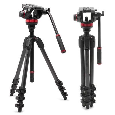 Manfrotto 055 Video Tripod w/502 Video Fluid Head, Carbon Fibre, Professional Heavy Duty System, with Levelling Column, Lever Lock, Camera Tripod Stand, for DSLR/Mirrorless Cameras, Camcorders