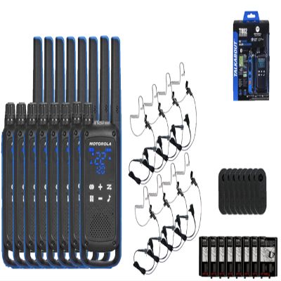 Motorola Solutions Talkabout T802 Portable FRS Two Way Radio 8 Pack Walkie Talkies Blue/Black 22 Channels with 8 PTT Surveillance Earpieces