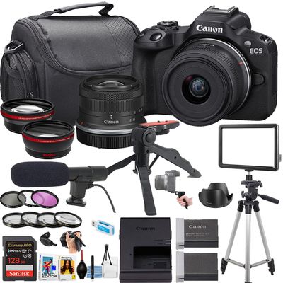 Canon EOS R50 Mirrorless Camera w/18-45mm Lens + Sandisk 128GB Extreme Memory Card + Camera Case + More (21pc Bundle) (Renewed)