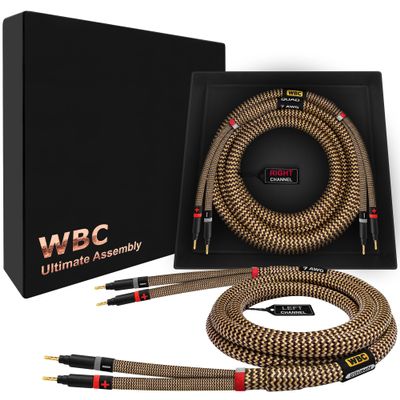 WORLDS BEST CABLES 10 Foot Ultimate - 7 AWG - Ultra-Pure OFC Extra Premium Audiophile HiFi Speaker Cable Pair with Eminence Gold Banana Plugs & TnBrwn Tweed Jacket