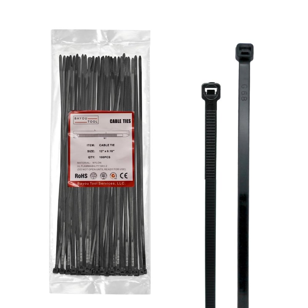 12 inch Black Nylon Zip Ties, 50lbs Tensile Strength, Multi-Purpose Self Locking Cable Ties, Heat Resistant, Erosion Controlled, Heavy Duty for Indoor and Outdoor Use (1000)