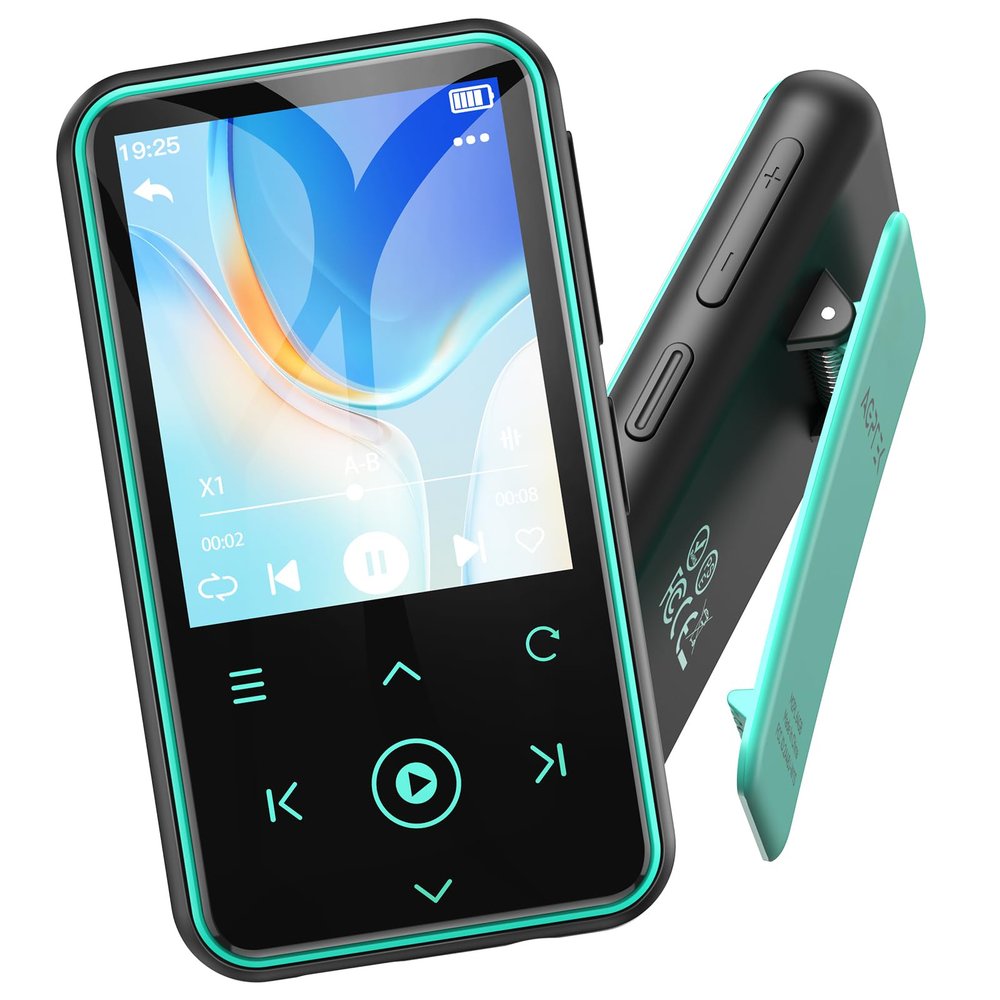 AGPTEK 64GB MP3 Player with Clip, 1.8 inch Bluetooth 5.3 Music Player with FM Radio, Voice Recorder for Sport Running, Supports up to 128GB Memory Card, Model: M2, Blue