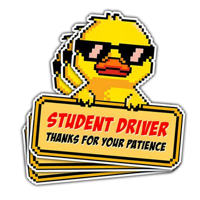 3 Pcs Non-Magnetic Student Driver Sticker Cute Duck Car Magnets Student Driver Sign Car Bumper Student Driver Funny New Driver Decals for Car Laptop Water Bottle Phone Case Helmet Gifts 3"x3"