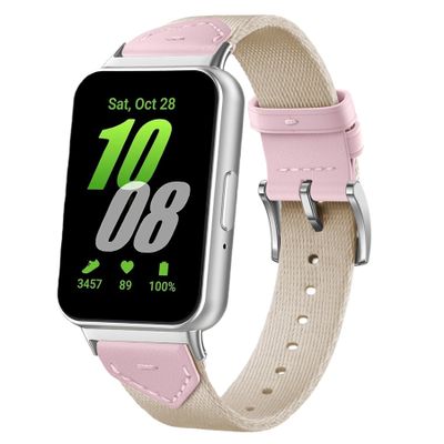 Gheper Band Compatible with Samsung Galaxy Fit3[2024] SM-R390 Woven Nylon & Genuine Leather Replacement Bands Quick Release Strap