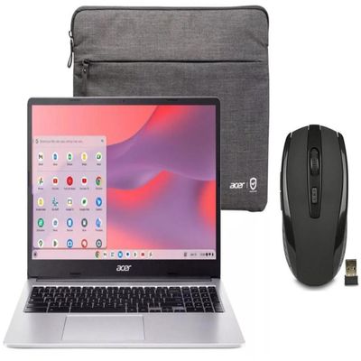 acer Chromebook 315 15.6 HD Laptop | Intel Pentium N6000 1.1GHz|Intel UHD Graphics | 720p Webcam | Sleeve | Silver | 4GB RAM | 128GB SSD | Chrome OS | Bundle with Wireless Mouse