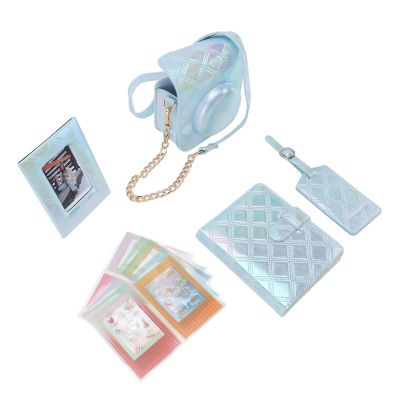 Accessories Kit for Mini 12 Instant Camera Case + Photo Album + Frames + Boarding Pass Shell + DIY Sticker, Square Plaid Embroidery Thread (Blue)