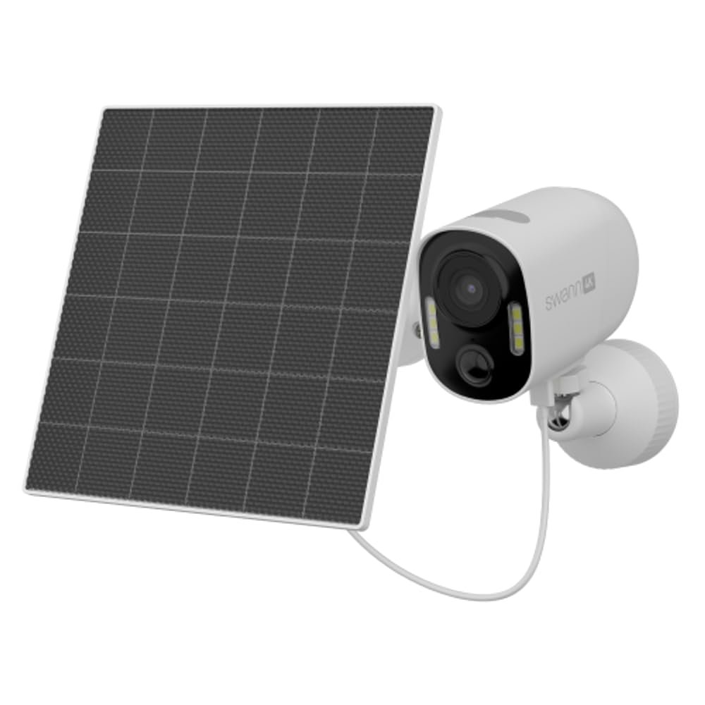 Swann Xtreem4K Eco Security Camera with Solar Panel: 4K UHD Video, AI Motion Detection w/Thermal Sensing, Solar Charging, Color Night Vision, Two-Way Audio, IP65 Weatherproof, 32GB MicroSD Included.