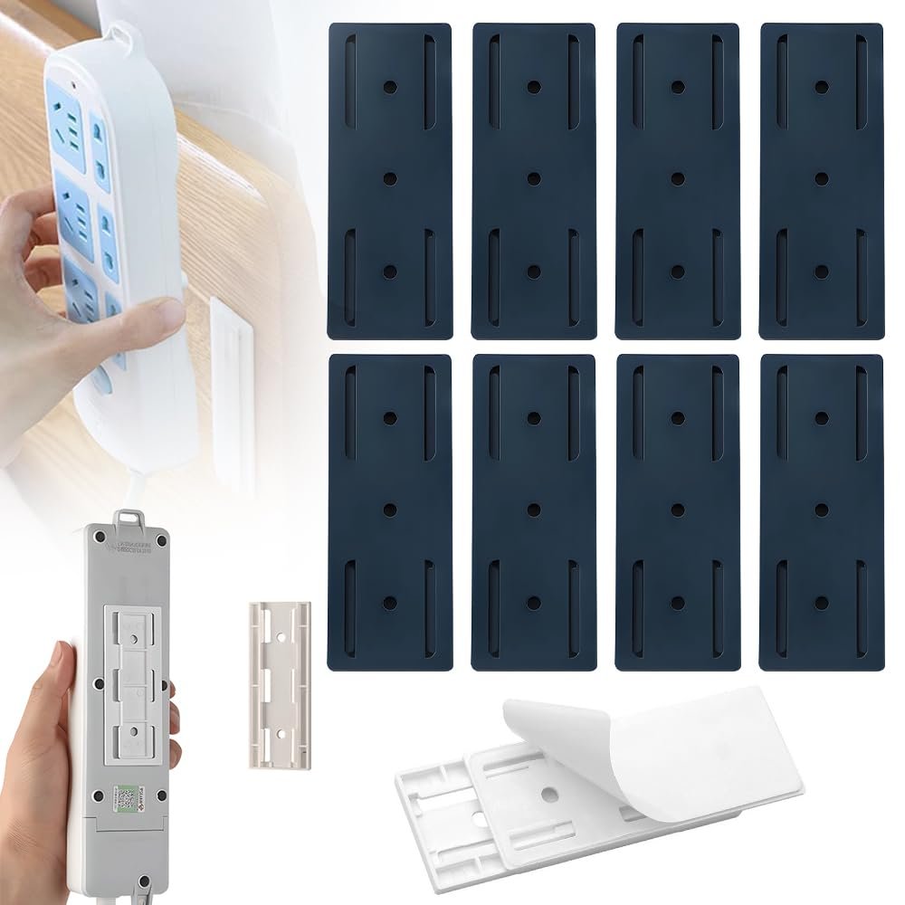 2025 New Adhesive Punch Free Socket Holder, Adhesive Punch Free Desktop Socket Fixer Wall Mounted, Plug-in Socket Fixer Bracket Stand for Kitchen Home Office Cable Management (Navy)
