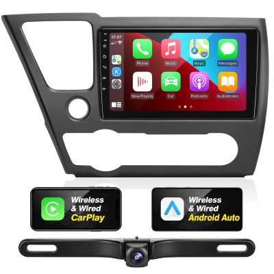 SizxNanv Android Radio Updated forHonda Civic 2013-2015 Compatible with Wireless Carplay Android Auto,Car Stereo Touchscreen Bluetooth Navigation Multimedia Player GPS WiFi Backup Camera Head Unit