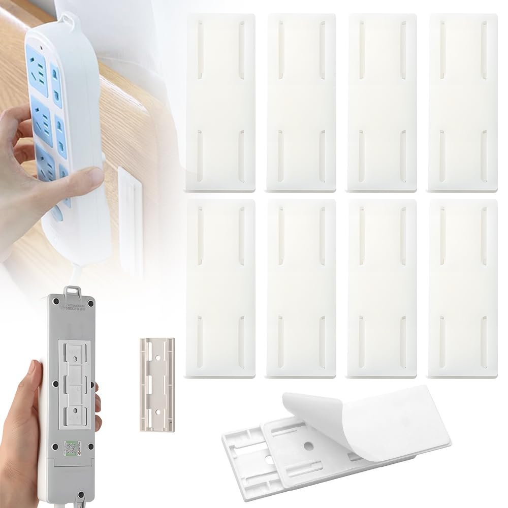 2025 New Adhesive Punch Free Socket Holder, Adhesive Punch Free Desktop Socket Fixer Wall Mounted, Plug-in Socket Fixer Bracket Stand for Kitchen Home Office Cable Management (White)