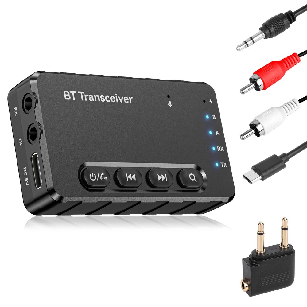 Bluetooth Transmitter Receiver aptX Adaptive/Low Latency/HD Bluetooth Adapter 5.2 Support 2 AirPods Phones, Wireless Audio Receiver 3.5mm Aux Headphone Jack Adapter for Airplane Travel/TV/Home Stereo