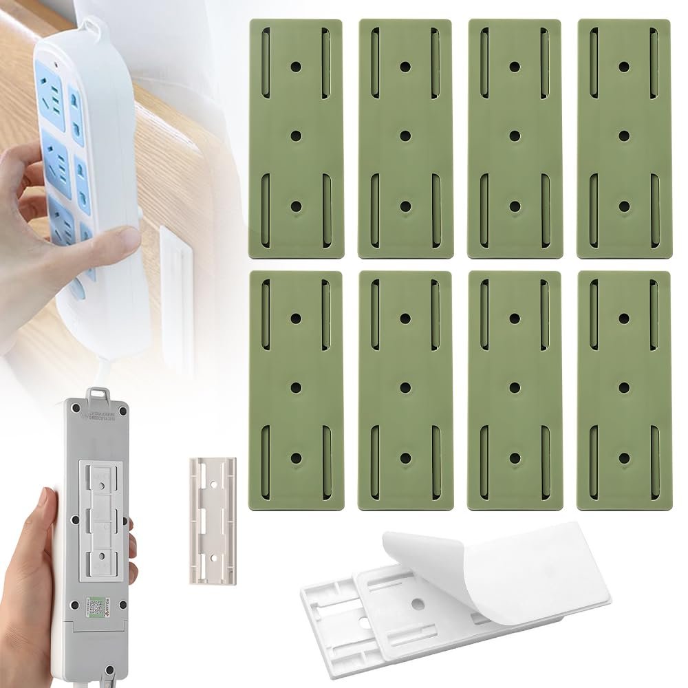 2025 New Adhesive Punch Free Socket Holder, Adhesive Punch Free Desktop Socket Fixer Wall Mounted, Plug-in Socket Fixer Bracket Stand for Kitchen Home Office Cable Management (Green)