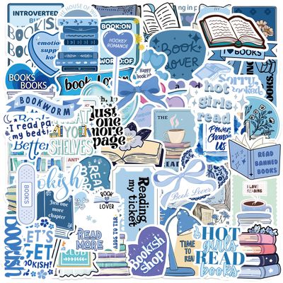 100PCS Bookish Stickers,Blue Book Stickers for Kindle,Reading Decals,Waterproof Vinyl for Water Bottles Laptop Phone Case