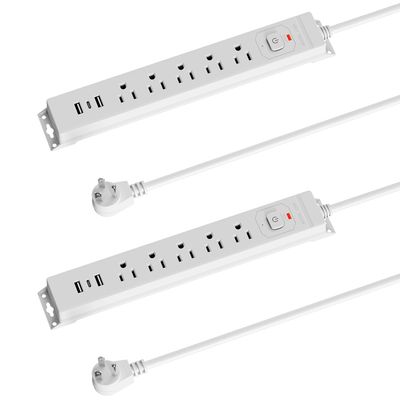 [2-Pack] 10 Ft Power Strip Surge Protector with USB Ports, Flat Plug Extension Cord, 5 AC Outlets and 3 USB Charging Ports, Wall Mountable, ETL Listed  White for Home, Office, Dorm