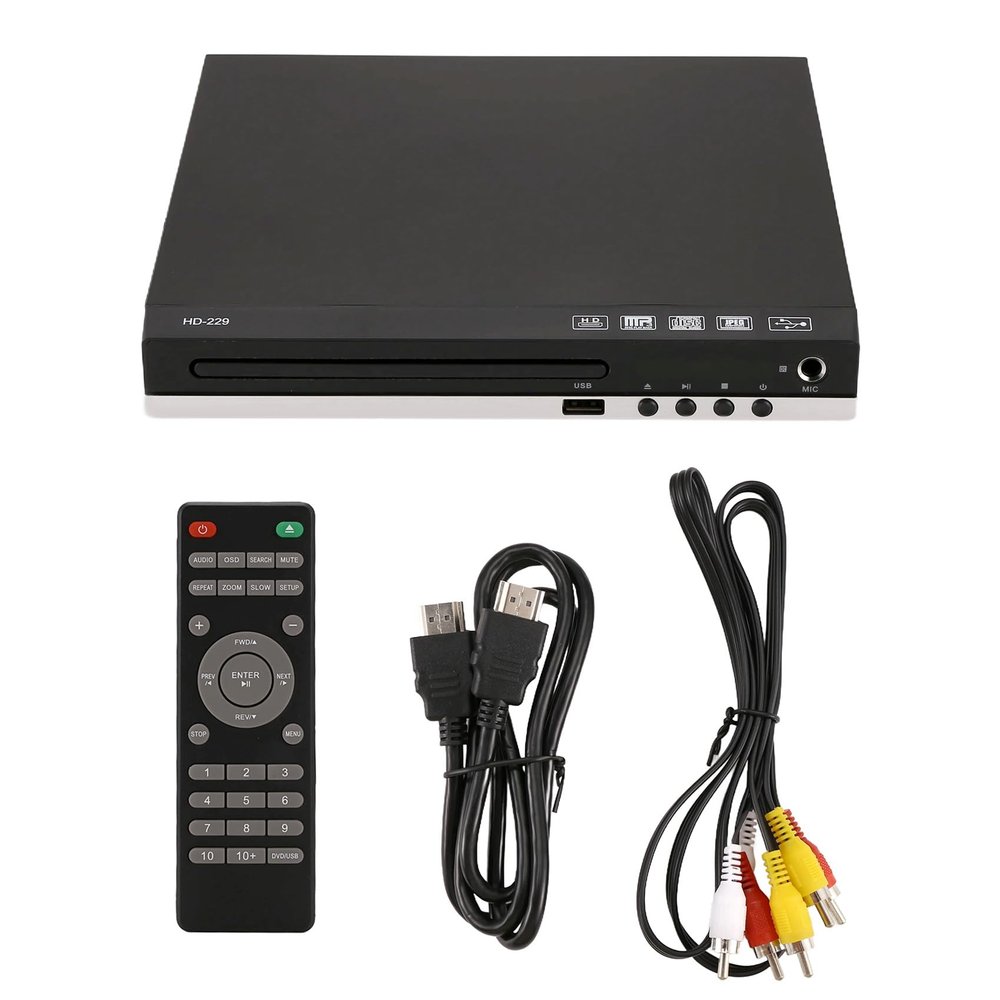 Bloepum HD 1080p CD/EVD/VCD DVD Player Outputs Home Digital Media Player with USB and Microphone Ports US Plug