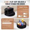 2-in-1 Couch Cup Holder & Adjustable Tablet Stand Couch Caddy with Cup Holder with 6 Holes & 2 Pockets | Bed Reading Pillow Hands Free Pad Stand for Drinks, Books, Pad, Kindle, Snacks (Black) view 2