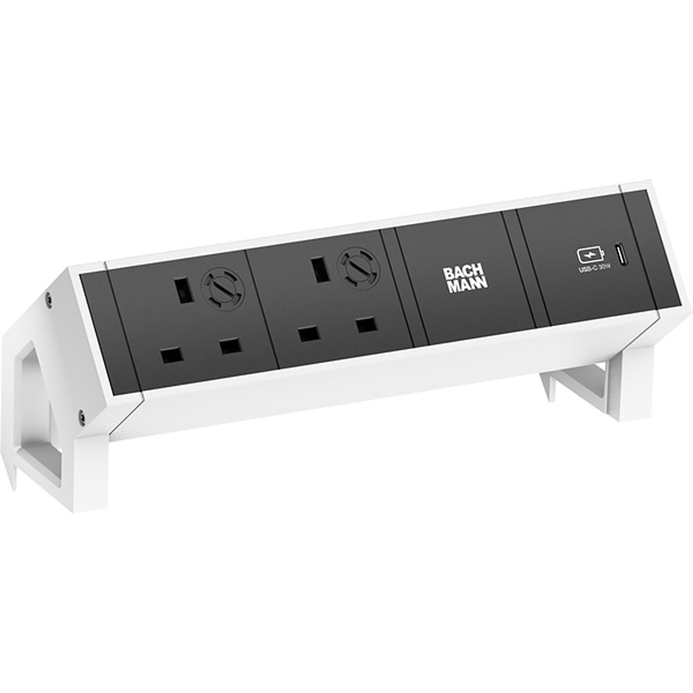 Bachmann DESK2 2xUK 1xUSB C 30W 0,2m GST18 RAL9010 Desk 2, 2 AC, W125899754 (GST18 RAL9010 Desk 2, 2 AC Outlet(s), Indoor, Aluminium, Plastic, Black, White, 1 pc(s))