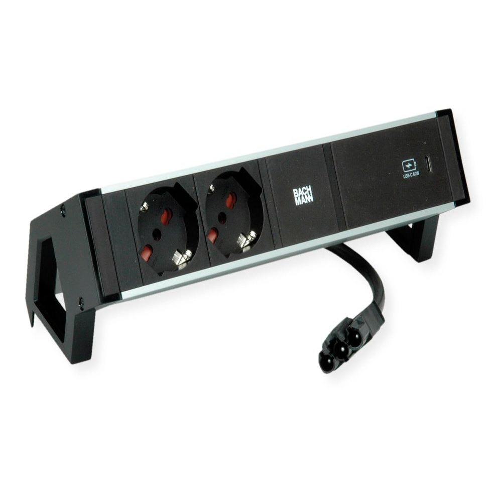 BACHMANN DESK2 Aluminium Black 2xP40, 1xUSBC 60W 0.2m GST18 Italia