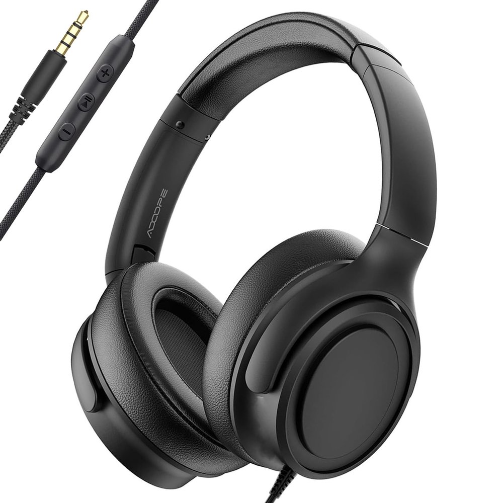 ADOOPE Wired Over-Ear Headphones with Mic, Hi-Fi Stereo Sound, Adjustable Headband, Comfort Noise-Isolating Ear Cups, Comfortable Fit for 3.5mm Devices (Black)