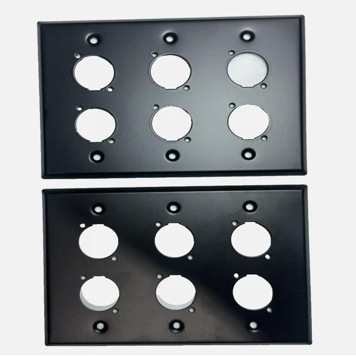 (2) Two Triple Gang Wall Plate for Six XLR Male/Female "D" BLACK Steel
