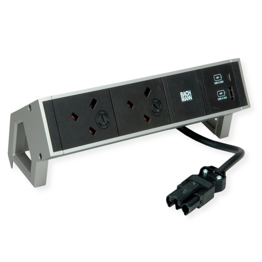 BACHMANN DESK2 2xUK 1xUSB A/C 22W, 0.2m GST18 INOX United Kingdom