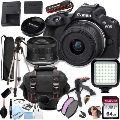 Canon EOS R50 24.2MP APS-C CMOS Sensor Mirrorless Camera with 18-45mm Lens + 64GB Memory, LED Video Light, Filter Kit,Case, Gripster Tripod, and More (PRO-Bundle) (Renewed)