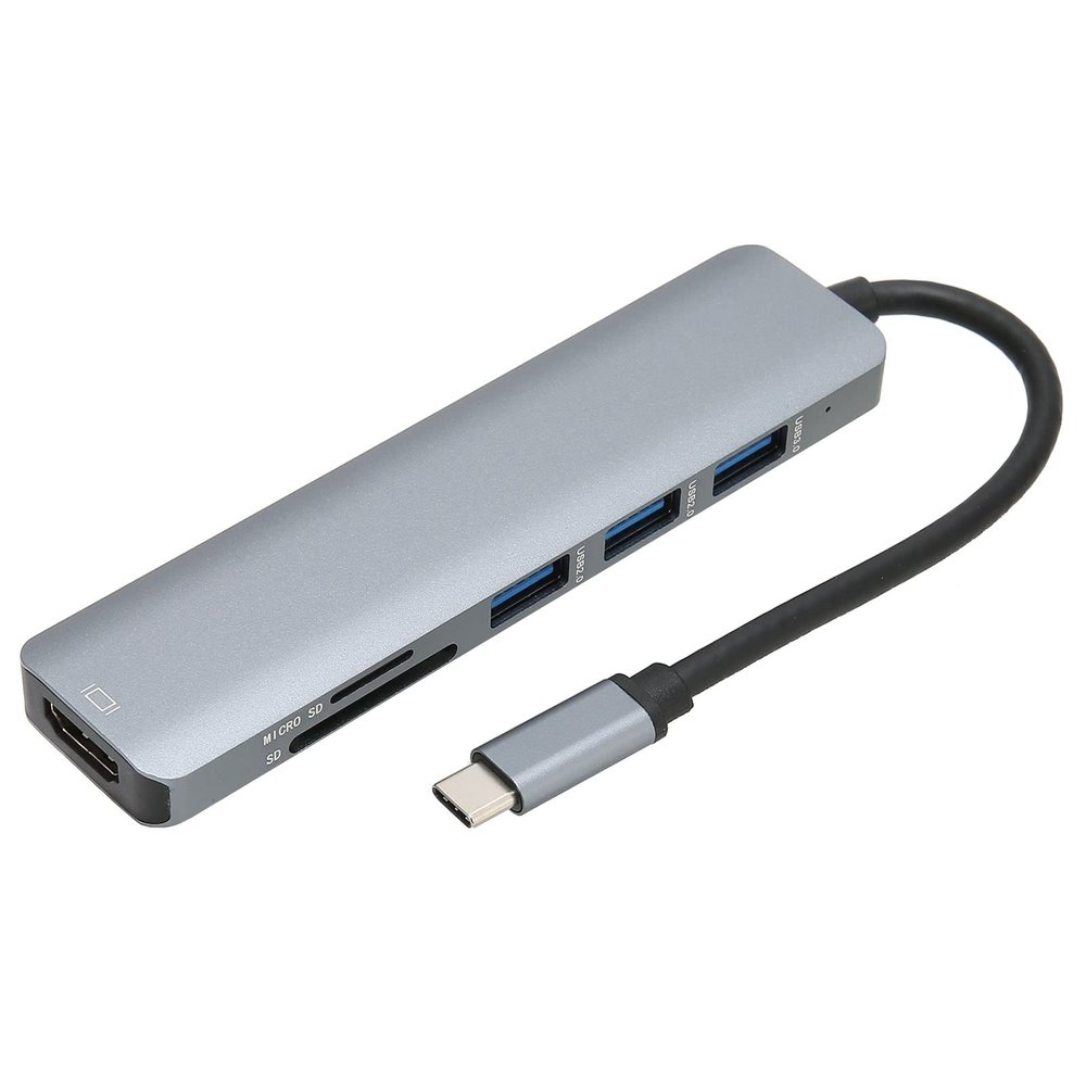 6 in 1 USB C HUB, Aluminum Alloy Multiport Adapter with 4K at 30HZ, USB 3.0 5Gbps Data Transfer, Memory Card Slot, Compatible with Win 10/11, OS X 10.x, iOS