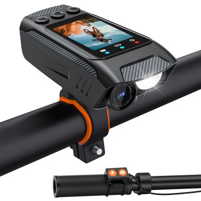 EVIOAUO Bike Camera Bicycle Video Cameras Recorder Action Cameras 4K 30fps EIS 40MP, Vlogging Cameras Bike Lights Sets Electric Bike Horns 3 in 1, Sports Cameras w/32G Memory Card