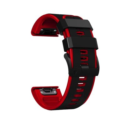 AHGDDA For Garmin Fnix/Epix/Quatix/MARQ Series/Descent Series/D2 Series/Enduro/Tactix, Silicone Soft Breathable Waterproof Replacement Strap for QuickFit 22mm Watch Band(Black Red,QuickFit 22mm)