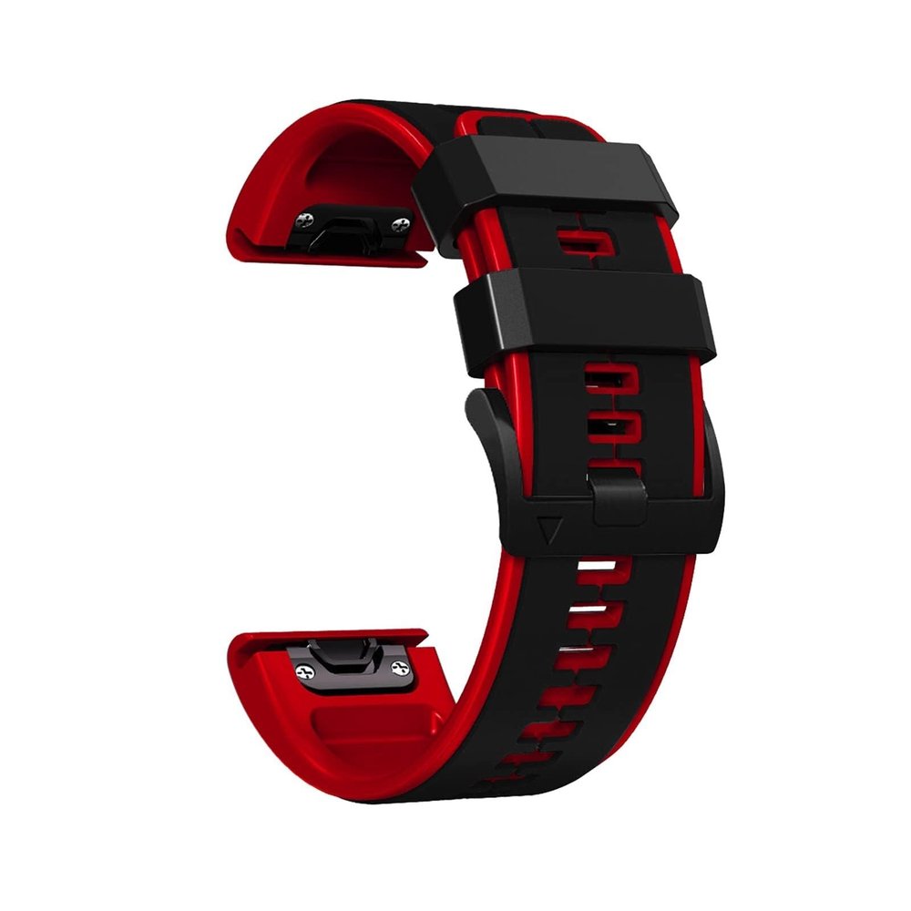 AHGDDA For Garmin Fnix/Epix/Quatix/MARQ Series/Descent Series/D2 Series/Enduro/Tactix, Silicone Soft Breathable Waterproof Replacement Strap for QuickFit 22mm Watch Band(Black Red,QuickFit 22mm)