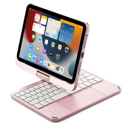 kaidisen 360 Rotating Keyboard for iPadiPad mini6 mini7 A17 Pro 2024 Keyboard Case with Touchpad 7 Color Backlight Foldable Backlit Keyboard,Rose Gold