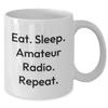 Amateur Radio Lovers Rejoice Eat Sleep Amateur Radio Repeat White Coffee Mug Gifts from Friends Family Valentine's view 2