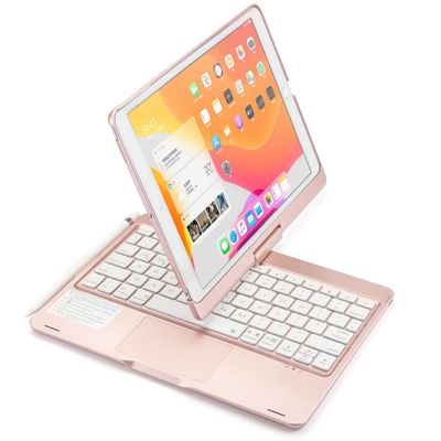 kaidisen 360 Rotating Keyboard for iPad 9th/8th/7th Generation 10.2 inch, Air 3rd Gen, Pro 10.5 inch Keyboard Case with Touchpad 7 Color Backlight Foldable Backlit Keyboard,Rose Gold