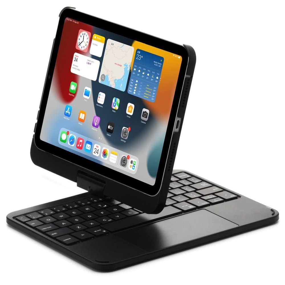 kaidisen 360 Rotatable Keyboard for iPad mini A17 Pro 2024, iPad mini 6th Generation Keyboard Case with Touchpad 7 Color Backlight Foldable Backlit Keyboard,Black