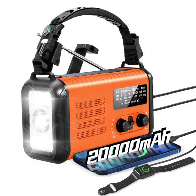 Emergency Weather Radio, 20000mAh Solar Radio, Hand Crank Radio with AM/FM/NOAA, Portable Radios with Flashlight & Reading Lamp, Earphone Jack, SOS Alarm, Phone Charger for Indoor Outdoor Emergencies