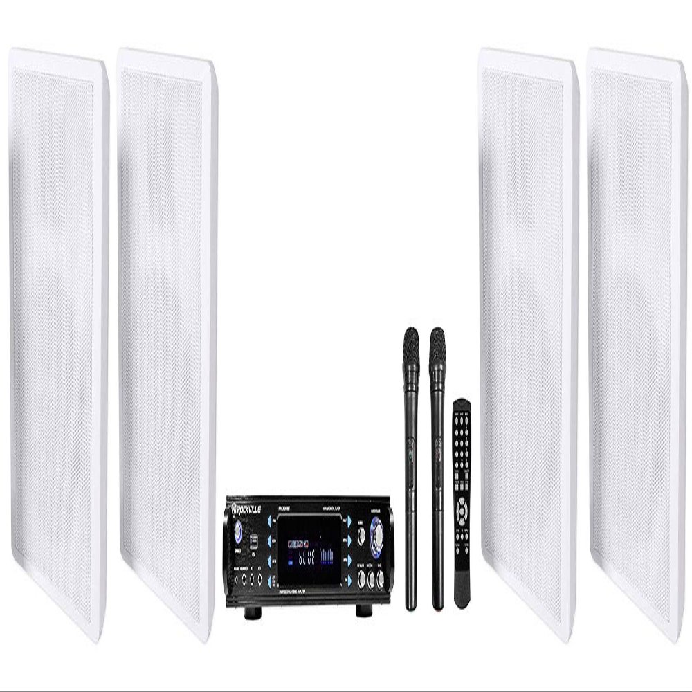 Rockville Bundle: RPA70WBT V2 1000w 2-Ch USB Bluetooth Amplifier/Mixer+(2) Mics Bundle with (2) Pair Rockville RockSlim White Home Theater 5.25" 240w Easy Wall Mount Slim Speakers (3 Items)