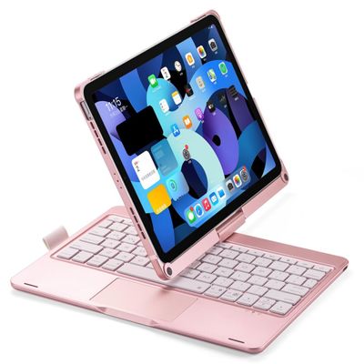 360 Rotating Keyboard for iPad Air 11" (M4/M3/M2)/ Air 4th 5th Gen 10.9"/ iPad Pro 11 inch (4th 3rd 2nd 1st Gen) Keyboard Case with Touchpad 7 Color Backlight Foldable Backlit Keyboard ,Rose Gold