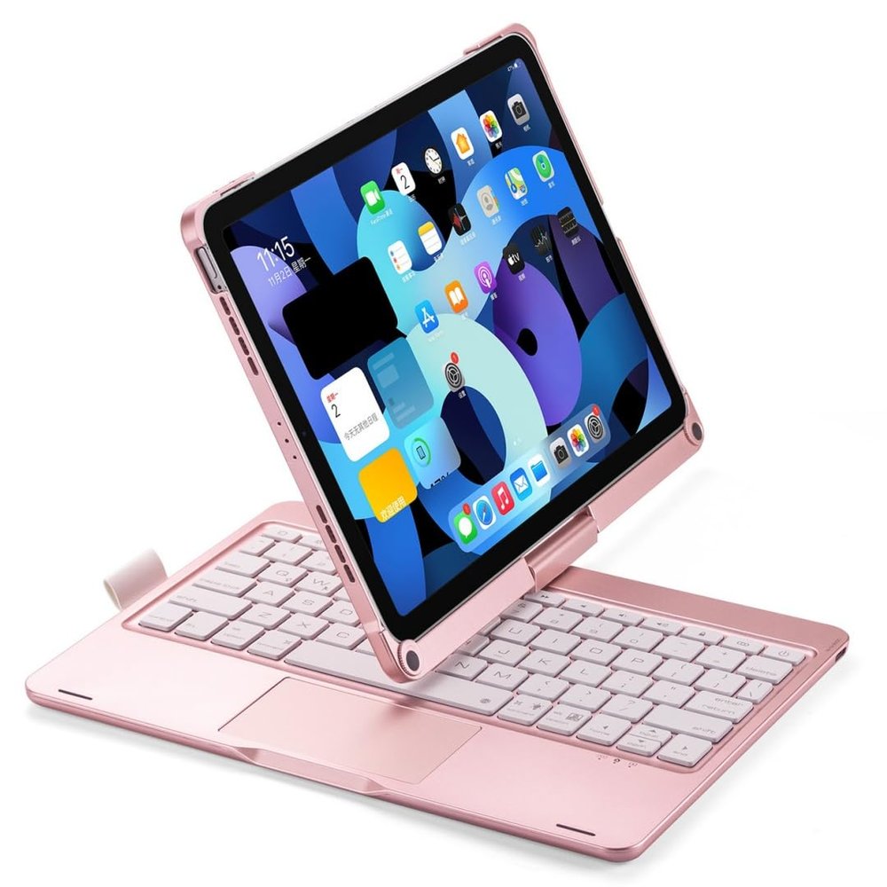 360 Rotating Keyboard for iPad Air 11" (M4/M3/M2)/ Air 4th 5th Gen 10.9"/ iPad Pro 11 inch (4th 3rd 2nd 1st Gen) Keyboard Case with Touchpad 7 Color Backlight Foldable Backlit Keyboard ,Rose Gold