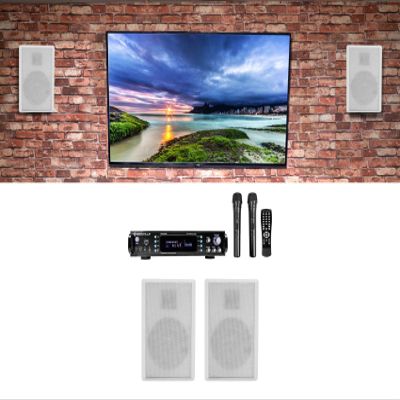 Rockville Bundle: RPA70WBT V2 1000w 2-Ch Bluetooth Karaoke Amplifier/Mixer+(2) Mics Bundle with (2) Pair Rockville RockSlim White Home Theater 5.25" 240w Easy Wall Mount Slim Speakers (3 Items)